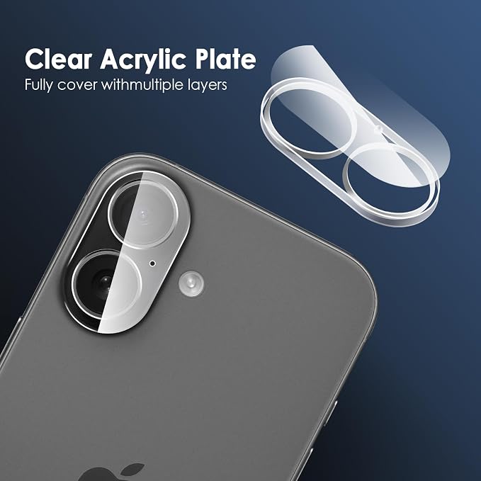 FanTEK Camera Lens Protector Compatible with iPhone 16/16 Plus, 9H Tempered Glass Camera Screen Cover, Ultra HD Clear Acrylic Full Coverage Guard, Case Friendly - Image 4