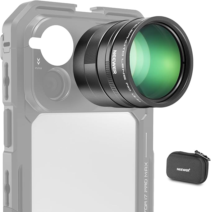 NEEWER 3X Teleconverter for Phone Telephoto Lens Only, 360mm Equivalent, 12 Elements 6 Groups, 17mm Thread, Compatible with iPhone Android Samsung Xiaomi, Use with Phone Cage, Case & Tripod, LS-89 by Neewer