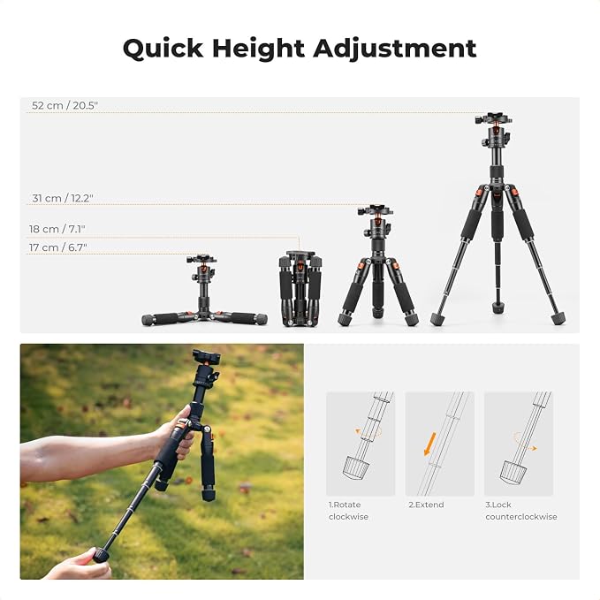 K&F CONCEPT 20.5" Mini Desktop Tripod | 360 Degree Ball Head, 1/4 inch Quick Release Plate, For Camera Video Camcorder, Load up to 13.22 lbs/6 KG. S225A0+BH-25L - Image 4