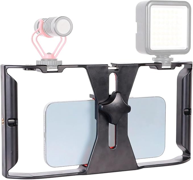 Phone Video Camera Cage Film Making Rig Hand Grip Bracket with Cold Shoe Mount 1/4in Screw for Smartphone Video Vlog Recording - Image 2