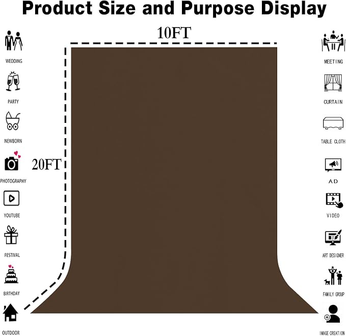 Brown Photography Backdrop for Photoshoot, Fabric 10x20ft | Polyester Studio Photo Backgrounds, Non Reflective, Easy to Hang, for Portrait Shoot, Product, Party Decor, Video Creation - Image 3