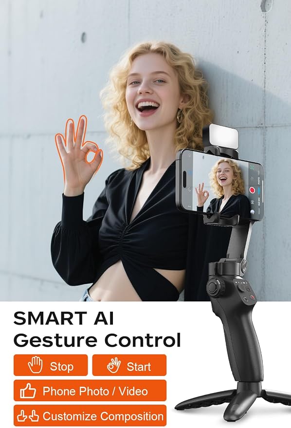 Gimbal Stabilizer for iPhone, Phone Stabilizer, Portable Foldable 3-Axis Phone Gimbal with Magnetic Fill Light for Android & iPhone 17 16 15 Pro Max, Ideal for Travel Vlogging - Image 4