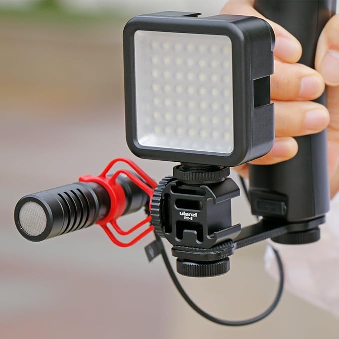 ULANZI PT-3 Triple Cold Shoe Mount Plate Mic Video Light Extension Bracket | Microphone Stand Rig Mount Compatible with DJI OSMO Mobile 3 2 OM 4 Zhiyun Smooth 4/Feiyu Vimble 2 Gimbal Stabilizer Camera - Image 2