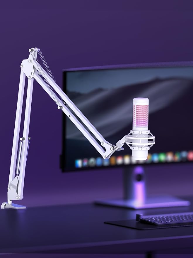 InnoGear Boom Arm Microphone Mic Stand for Blue Yeti Fifine HyperX, White | Desk Mount, Desktop Stands, Adjustable Reach, Rotate Fully, Folds Away Compactly, for Gaming, Streaming or Recording - Image 7