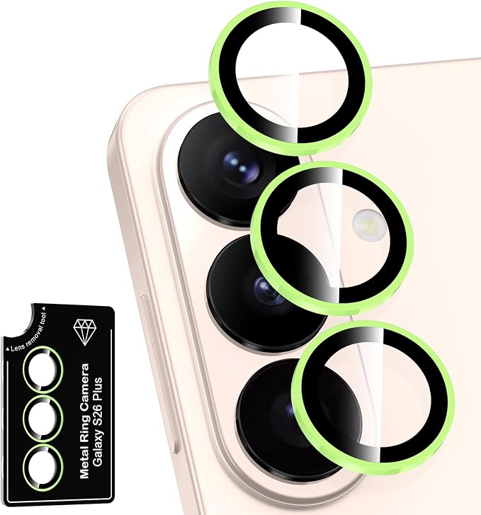 for Samsung Galaxy S26 Plus Camera Lens Protector, Individual Metal Ring Tempered Glass Lens Cover, [Strong Adsorption] Scratch Resistant Ultra-Thin HD Clear Lens Cover, 1 Set-Yellow Shine by Btscase