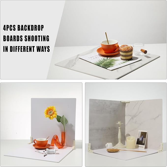 BEIYANG 4PCS 16x16 Inch Backdrop Boards and 1PCS 15x19 Inch Window Shadow Pane, Perfect Backdrop Kit for Small Product Such as Food Drink Make-up Flower, Durable Waterproof - Image 3