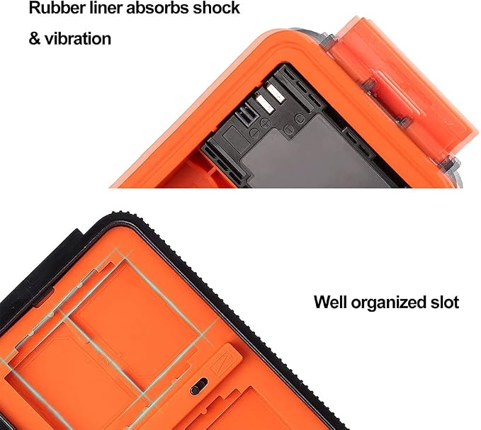 LENSGO Camera Battery Memory Card Case, Memory Card Hard Protector Case Professional Water-Resistant Anti-Shock Camera Battery Storage Box for 2 Camera Batteries 4 SD Cards 2 XQD Cards or 2 CF Cards O - Image 4