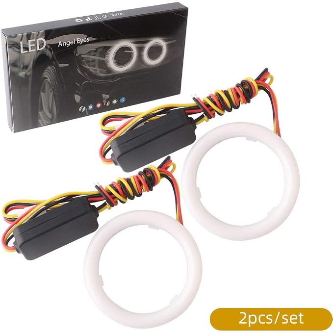 Qasim 1-Pair 60MM White+Amber Switchback 72SMD 4014 LED Halo Ring Angel Eyes Led Lights 12V - Image 7