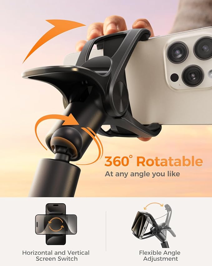 SAIJI Gooseneck Phone Holder for Bed Overall Length 38.6” Flexible Leather Wrapped Arm Overhead Cell Phone Mount Stand with 360° Adjustable Clamp Clip, Compatible with All 4-7” Cellphones (Black) | 38.6” Flexible Leather Wrapped Arm, Phone Stand with 3... - Image 3