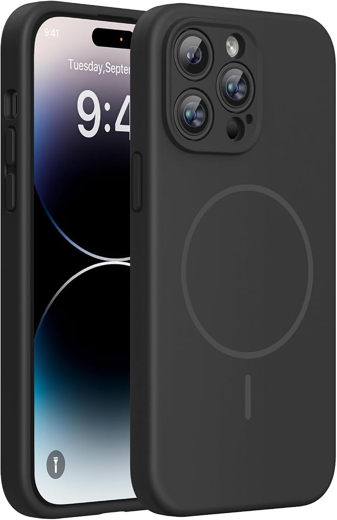 miracase Magnetic for iPhone 14 Pro Max Case, [Soft Anti-Scratch Microfiber Lining], Compatible with MagSafe, Silicone Shockproof Protection Phone Case for iPhone 14 Pro Max,Black by Miracase