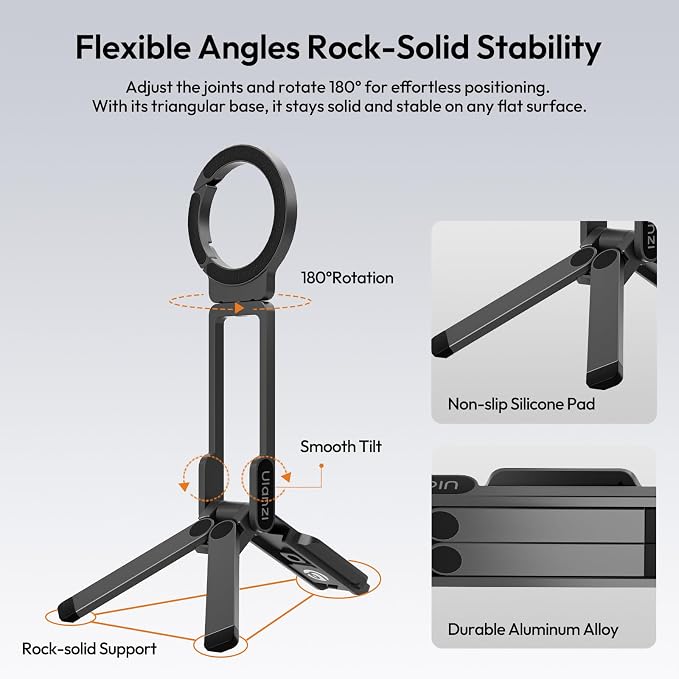 ULANZI MA38 Magnetic Phone Tripod for iPhone, Phone Holder for iPhone 17 | N52 Magnet, Back Magnet Base, Arca QR Base, Foldable Hook w 1/4'' Screw for Tripod Selfie Gym Travel Essentials Accessories - Image 6