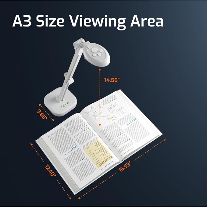 INS-2 UHD 4K 13MP Document Camera, Built-in LED, Mic, A3 Capture | Dual Auto‑Focus, Plug & Play, Compatible with Mac, Windows, Chromebook, Ideal for large documents, artworks, big classrooms - Image 4