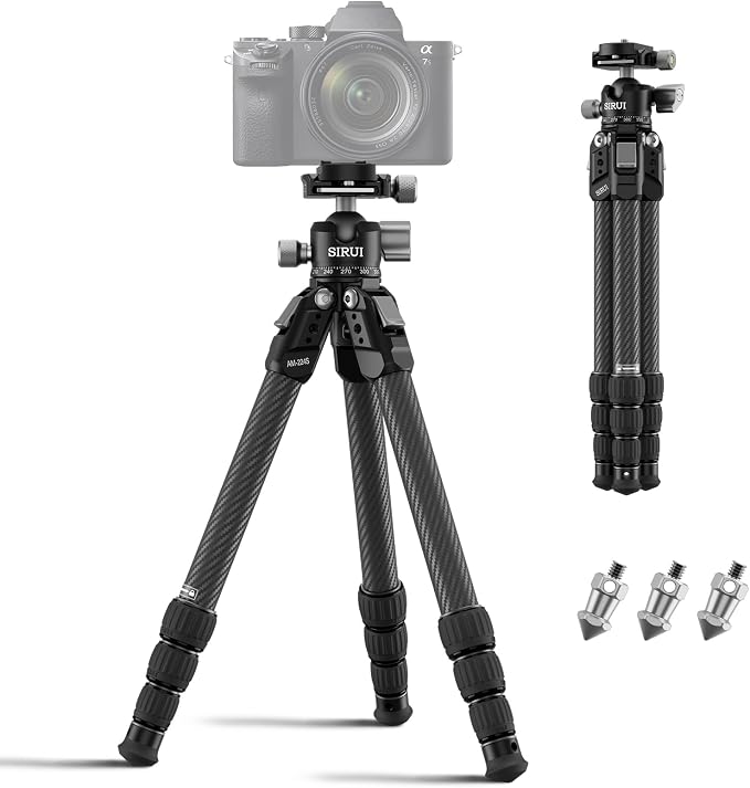 SIRUI AM-224S+G0 Carbon Fiber Mini Tripod, G0 Low Profile Ball Head | 31.5" Height, Lightweight, Metal Spikes, Tabletop, Macro Photography, Travel, Vlogging, DSLR, Mirrorless Camera by SIRUI