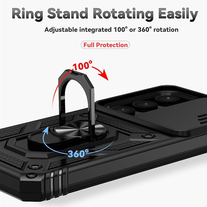 for Samsung Galaxy S24 Plus Case with Camera Lens Cover HD Screen Protector, Military-Grade Drop Tested Magnetic Ring Holder Kickstand Protective Phone Case for Samsung Galaxy S24 Plus (Black) - Image 6