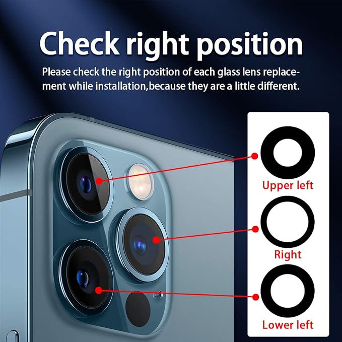 2 Set Original Back Rear Camera Lens Glass Replacement for iPhone 12 Pro Max 6.7-inches with pre-Installed Adhesive and Reparing Toolkit - Image 7