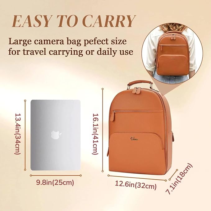 Camera Backpack Classic PU Leather for DSLR, Professional Camera Bag for Photographers with 15 Inch Laptop Compartment Large 20L - Image 3