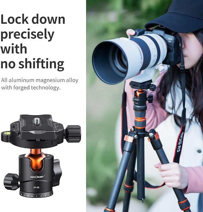 K&F Concept 25mm Metal Tripod Ball Head 360 Degree Rotating Panoramic with 1/4 inch Quick Release Plate Bubble Level for Tripod Monopod Slider Camera Camcorder up to 18 pounds/8 kilograms BH-25 | 360 Degree Rotating Panoramic, 1/4 inch Quick Release Pl... - Image 8