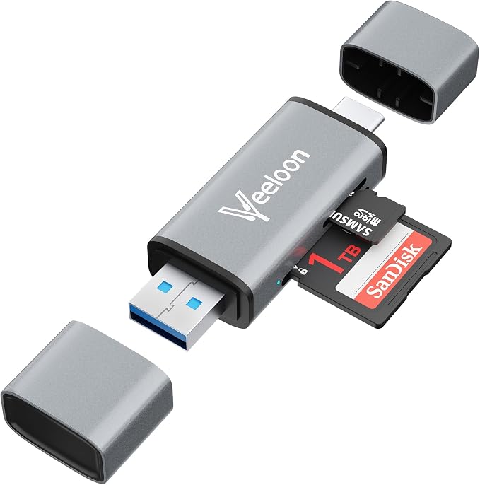 OTG SD Card Reader，Dual Slots USB 3.0 Type C to Micro SD Card Adapter, MicroSD SDHC SDXC Memory Card Viewer for Camera, Compatible with iPhone 17 16 15 Pro/Pro Max PC Computer MacBook Laptop by Veeloon