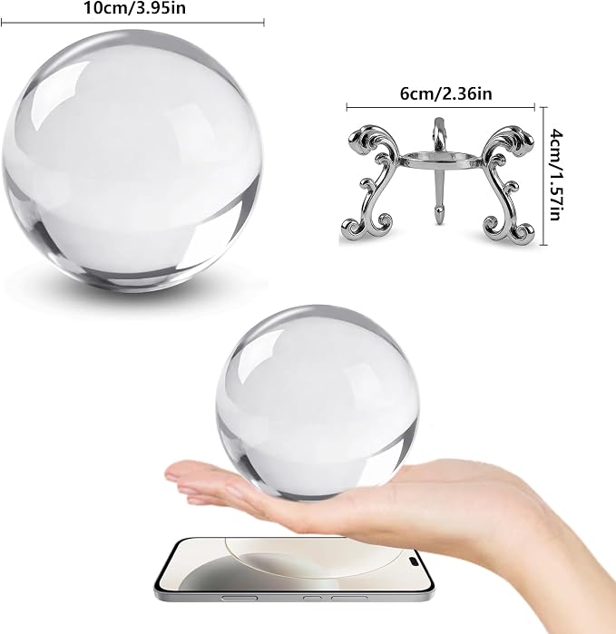 ZEERSHEE 3.9in Crystal Ball with Stand, Photography Prop for Decor | Premium K9 crystal Polished for exceptional clarity Includes display stand and gift box Ready to display - Image 4