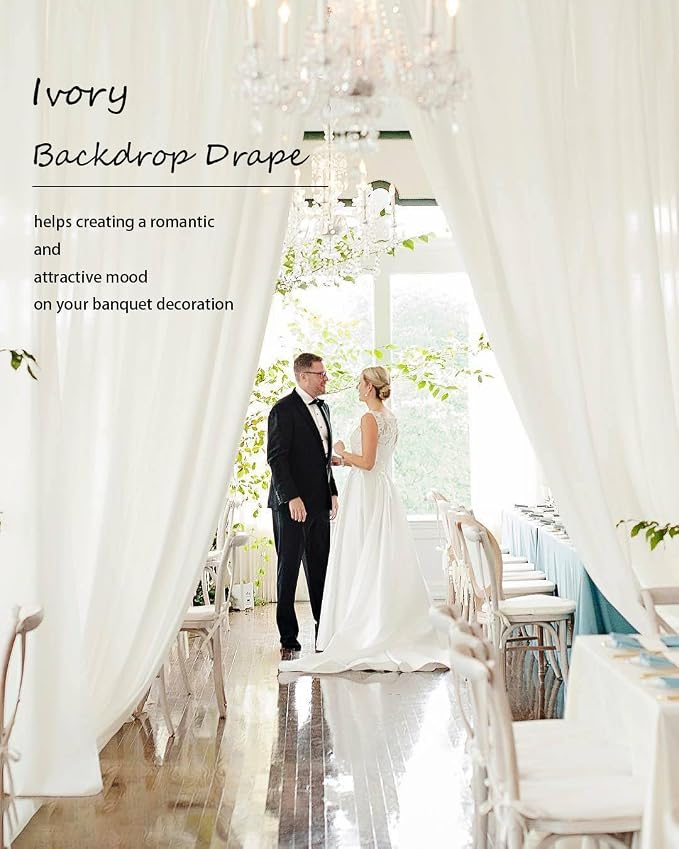 10x12 ft Ivory Backdrop Curtains for Weddings Parties, Birthdays and Photos | 2 Panels 5x12 ft, Wrinkle-Free Polyester Drapes, Washable, Ironable, 4 in Rod Pocket for Baby Showers Photography Background - Image 5
