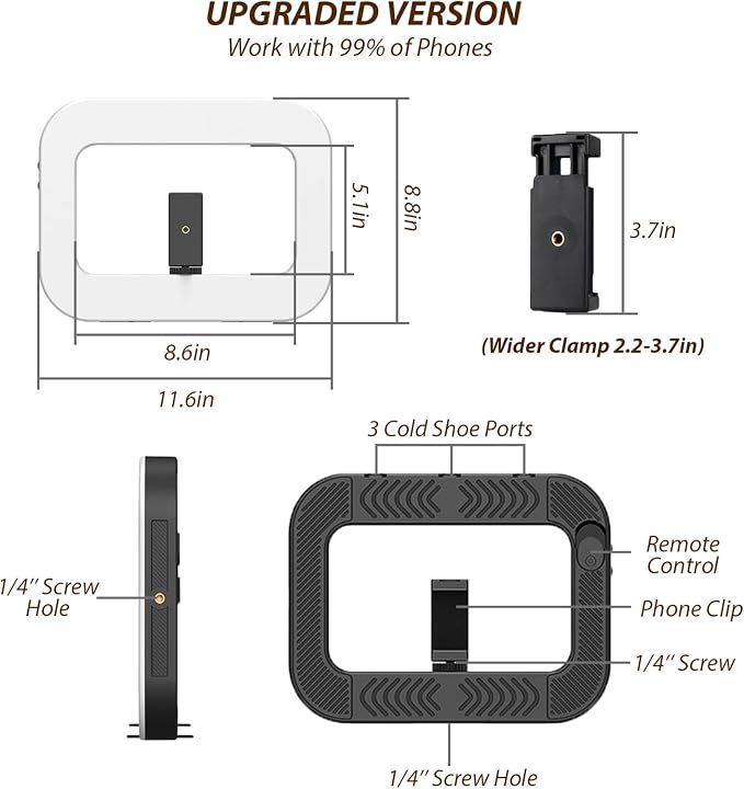 Ring Light for Phone with Video Rig, LED Video Light Kit, 8000mAh Battery, Bluetooth Remote, Adjustable Brightness and Color for Selfie, Phone Photography, TikTok, YouTube, Vlogging (LED Pro) - Image 2