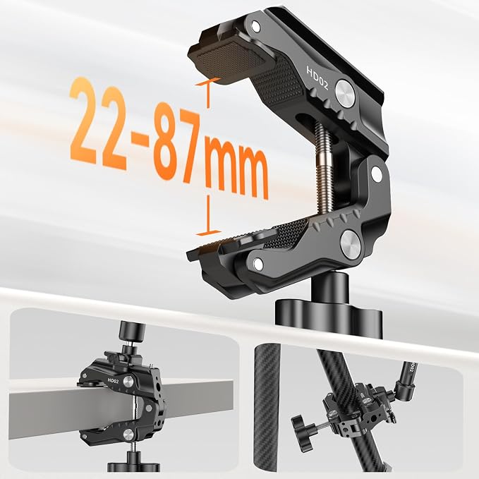 ULANZI HD02 10'' Camera Super Clamp: Ultra-Portable Mount w 1/4", 3/8" & | NATO for Camera, Monitor, Light (Fits 20-87mm) - Image 3