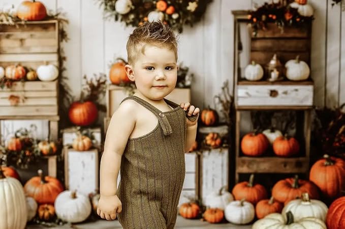 Kate Fall Backdrops White Background Autumn Party Decorations Pumpkins Thanksgiving Festival Photo Backdrop, 7x5ft - Image 2