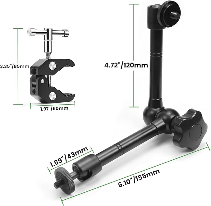 10 inch Articulating Magic Arm with Super Clamp and Wall Mount Base,Friction Arm Mount for LCD Monitor LED Light Camera Rig - Image 2