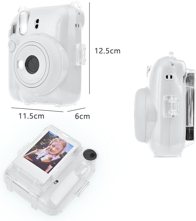 Rieibi Clear Case Compatible with Fuji Instax Mini 12, Carrying Case Bag for Fujifilm Instax Mini 12 Instant Camera with Photo Storage Pocket, Strap and Cute Sticker - Milk - Image 3