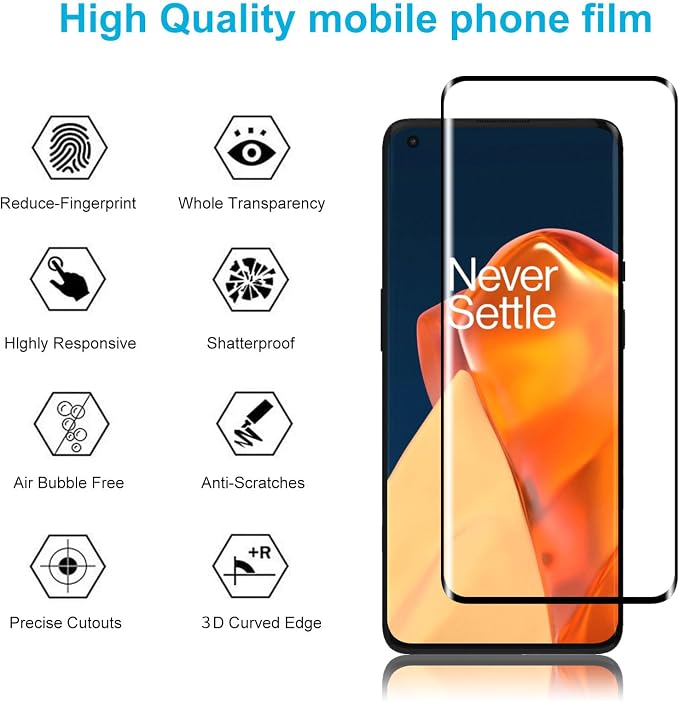 Didisky Screen Protector for Oneplus 9 Pro, 3 Pack Tempered Glass Film with 2 Pack Camera Lens Protector, Easy to Use,Scratch-Resistant,9H Hardness,3D Curved Full Coverage - Image 2