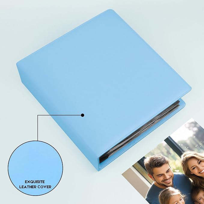 Aevdor 8x10 Photo Album, 168 Photos, Leather Cover, Blue | Large Capacity, Side-Loading Clear Pockets, Vertical 8x10 Layout, Black Inner Pages, Wedding, Travel, Baby & Family Memories - Image 6