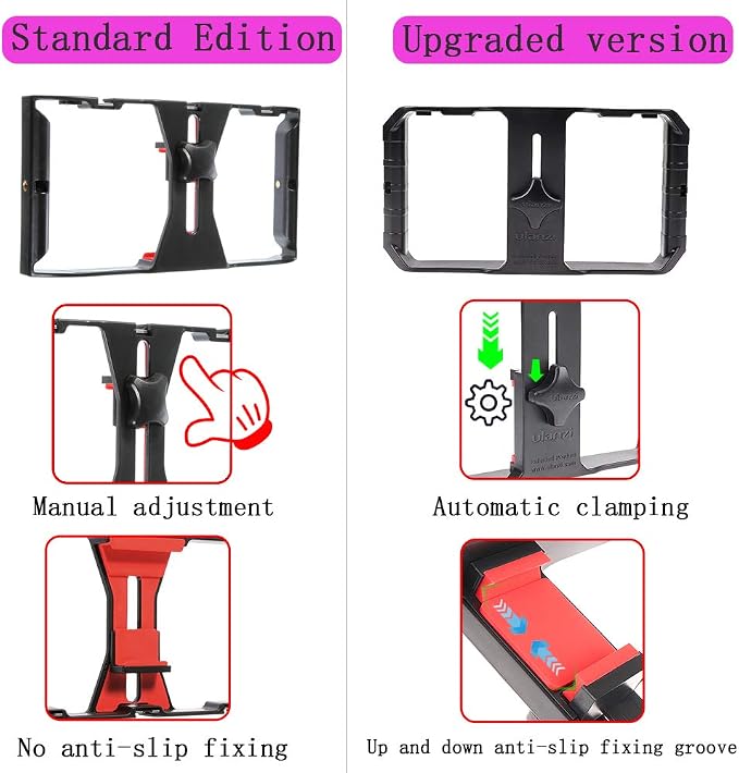 FocusFoto PRO U-Rig Smartphone Video Camera Cage Mount Holder Stabilizer Handle Grip with BOYA by-MM1 Microphone Mic+ 49 LED Light+ Mini Tripod Kit for Mobile Phone iPhone Filmmaking Videomaker - Image 6