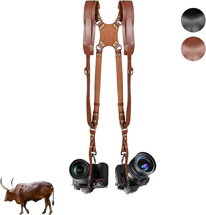 Kasla Leather Dual Camera Strap for Two DSLR/SLR Cameras Tan by Kasla