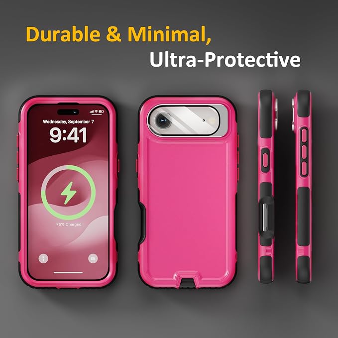 Follaroma Magnetic for iPhone 17 Air Case with Camera Stand, Hot Pink，6.5" | Built-in Glass Camera Cover Stand,Compatible with MagSafe,Heavy Duty Shockproof Protective,Military-Grade Anti-DropDual Case - Image 8