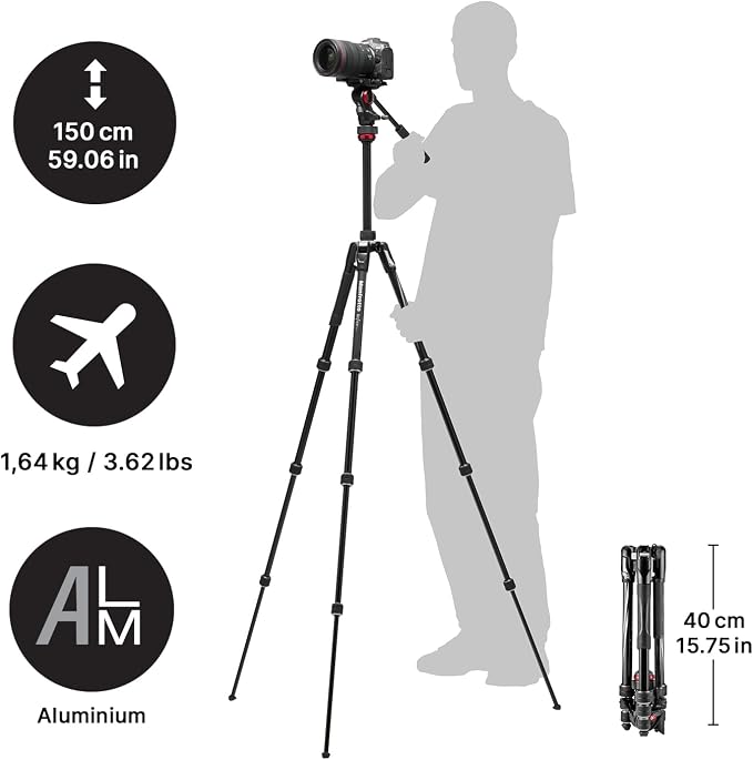 Manfrotto Befree Live Twist, Travel Tripod in Aluminum with Twist Closure, Camera Tripod for DSLR, Mirrorless, Reflex Cameras and Video Cameras, Camera and Video Accessories | Video Accessories, Reflex Cameras, Camera for DSLR - Image 2