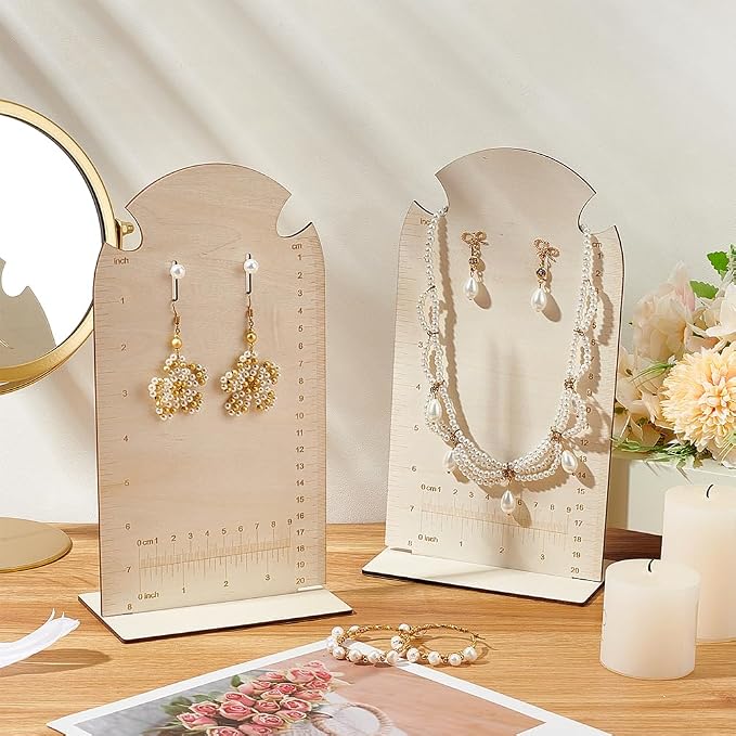 FINGERINSPIRE 2 Pcs Earring Measurement Display Stand 5.3x3x9.8 Wood Ear Stud Stand Earring Organizer Frame with Measurements Floral White Arch-Shaped Earring Holder for Measuring Selling Earring - Image 5