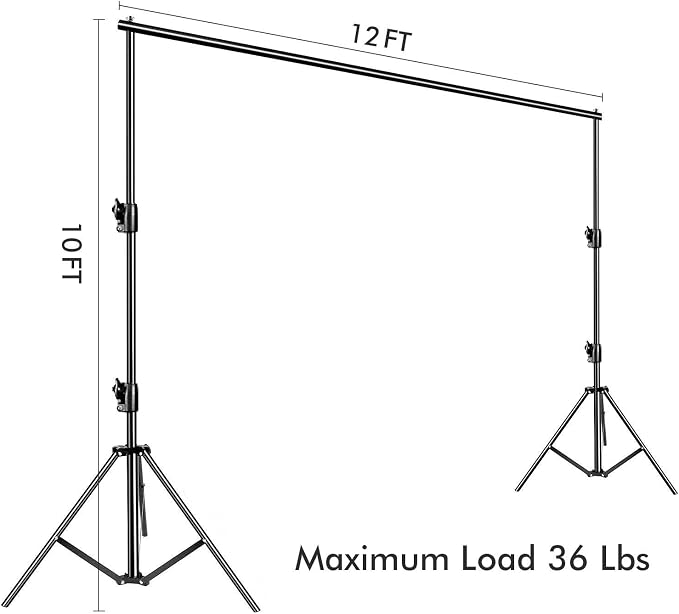 SLOW DOLPHIN Photo Video Studio 12ft (W) x 10ft (H) Heavy Duty Adjustable Photography Backdrop Stand Background Support System Kit with Carry Bag - Image 2