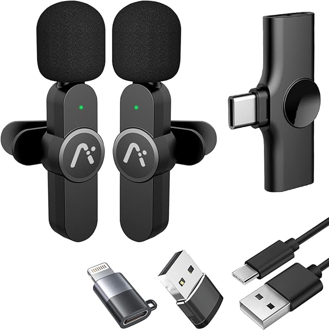 Wireless Mics, Wireless Clip on Microphones, Lapel Microphone A2d One Pair Two, for Android Phone, iPhone 15, Laptop, Video Recording by Aisizon