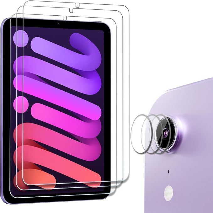 ProCase 3 Pack Screen Protector for iPad Mini 7(A17 Pro) / Mini 6 8.3 inch | with 3 Camera Lens Protector, 9H Hardness HD Clear Tempered Glass Film Guard for iPad Mini 7th 6th Generation 2024 2021 by ProCase