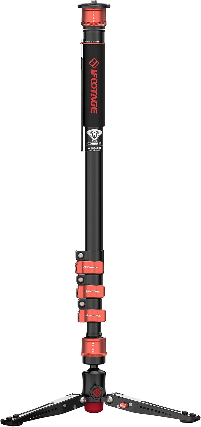 IFOOTAGE Cobra 3 A180F Telescopic Video Monopod with Feet | Camera Monopod Compatible with Sony Canon Nikon DSLR Cameras, Professional Telescopic Support Stand for Video Shooting by IFOOTAGE