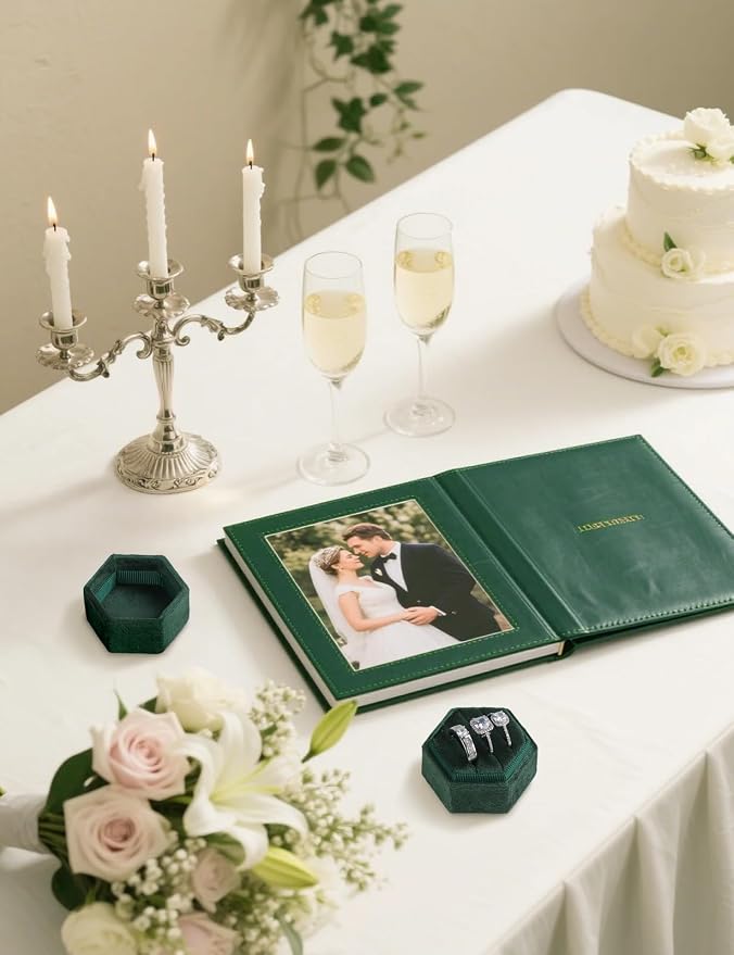 MFXIP Velvet 3 Slots Jewelry Ring Box Engagement Wedding Box Keepsake Box Bridal Photo Ring Triple Slots Hexagon - Image 5