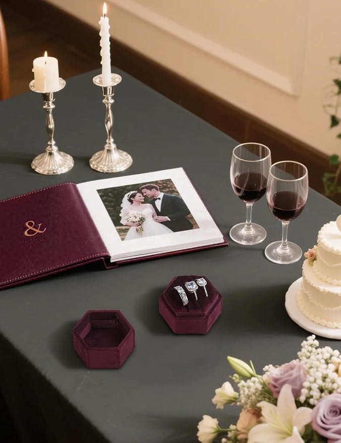 MFXIP Velvet 3 Slots Jewelry Ring Box Engagement Wedding Box Keepsake Box Bridal Photo Ring Triple Slots Hexagon - Image 5