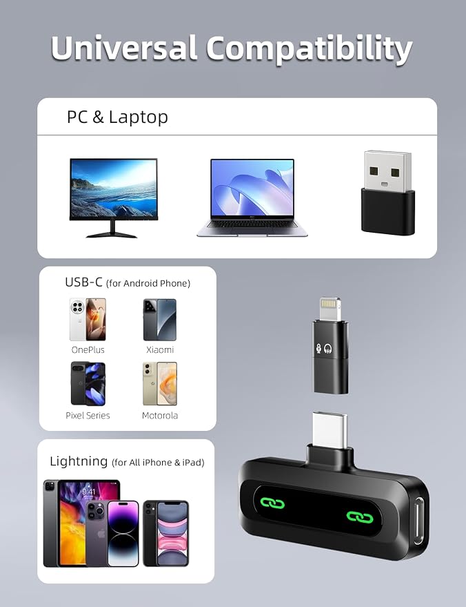 Upgraded 2 Pack Mini Clip on Microphone With LED Display, Wireless Lavalier Microphone for iPhone, HD Noise Cancelling, Portable Lapel Mic for Recording Video Podcast Vlogg Content Creator interview - Image 5