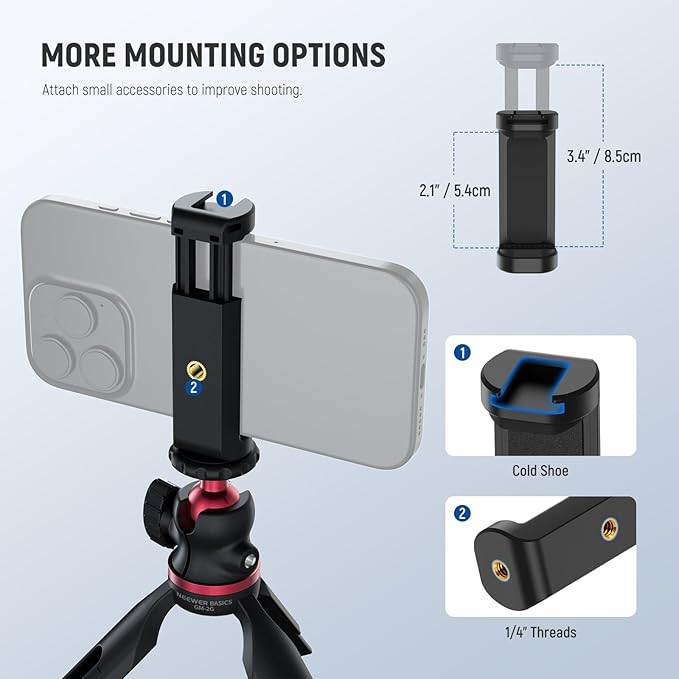 NEEWER Entry Level Version Mini Tripod for Camera, 360° Small Desk Portable DSLR Webcam Cell Phone Mount Holder Stand Selfie Stick Grip Compatible with iPhone Samsung Android Video Recording, GM-2G - Image 5