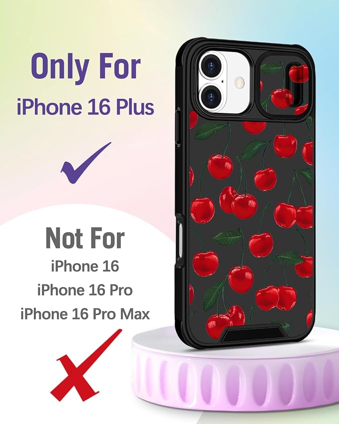 Buleens for iPhone 16 Plus Case 6.7 Inch - with Ring Stand & Camera Cover Aesthetic Cute Designed for Women Girls Girly Pretty Kawaii Cherry Phone Case for iPhone 16 Plus Compatible with Magsafe - Image 2