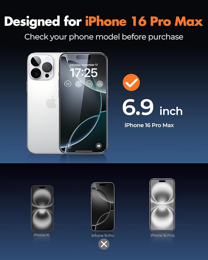 UNBREAKcable iPhone 16 Pro Max Screen Protector & Camera Lens Protector | Upgraded Dual-Tempered Glass with Military-Grade 9H Hardness, 3-Pack,HD Clarity, Anti-Fingerprint, Case Friendly, Fits 6.9'' - Image 2