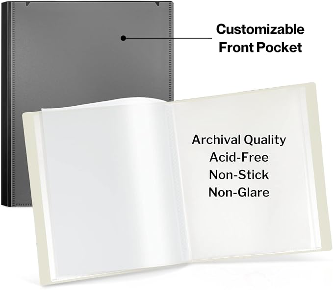 Cranbury Portfolio Binder 8x10, 48 Photos, Clear Sleeves, Black | 24 Pages Hold 48 Photos, Clear Plastic Sleeves, Customizable Front Pocket, Poly Presentation Book - Image 4