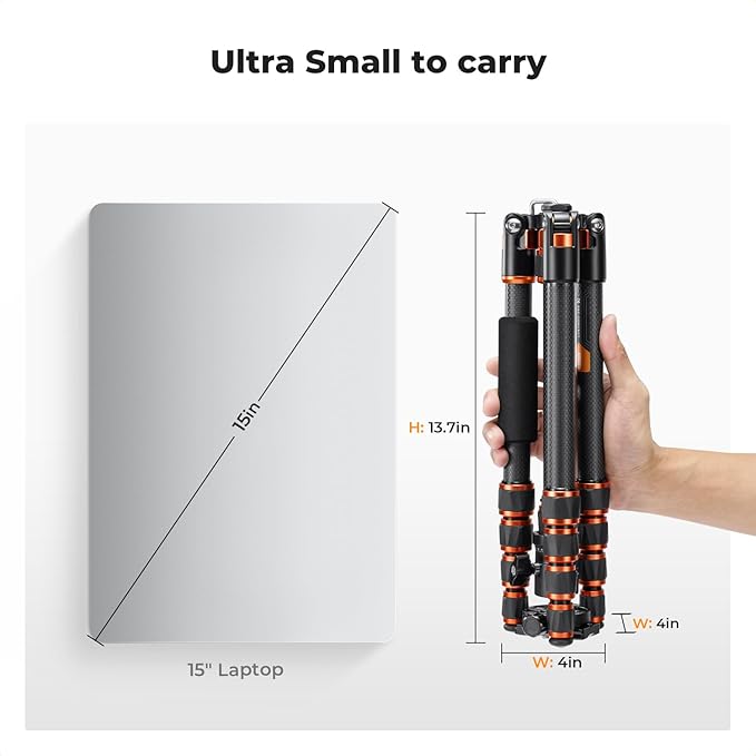 K&F Concept 60" Carbon Fiber Camera Tripod, Detachable Monopod for SLR DSLR | Max Load 17 lb, Lightweight Compact Travel Tripod, 360 Degree Ball Head, Quick Release Plate, A225C0+BH-25L - Image 2