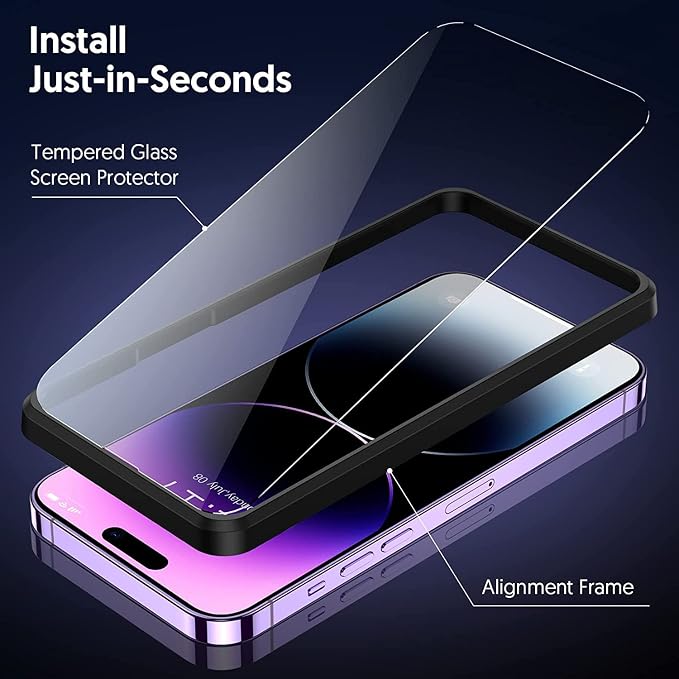 Fotbor for [3+3 Pack] iPhone 14 Pro Screen Protector with Camera Lens Protector, 9H Shatterproof Tempered Glass Film with Easy Installation Frame, HD Clear Sensitive Full Coverage 6.1 Inch - Image 4