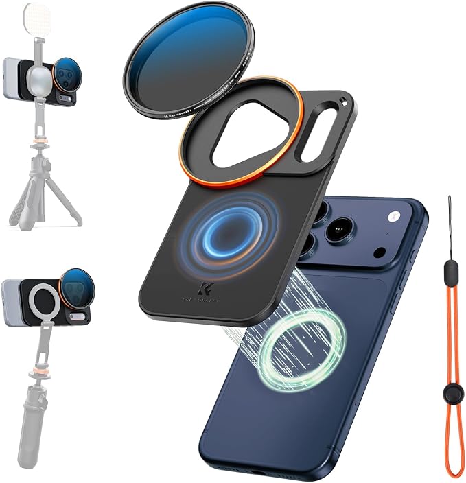 K&F CONCEPT Lens Filter Mount Adapter with 58mm Variable ND2-32 Filter | Double-sided Magnetic, Compatible with iPhone 17 Pro Max and 58mm Threaded Filters, FA101 by KFCONCEPT